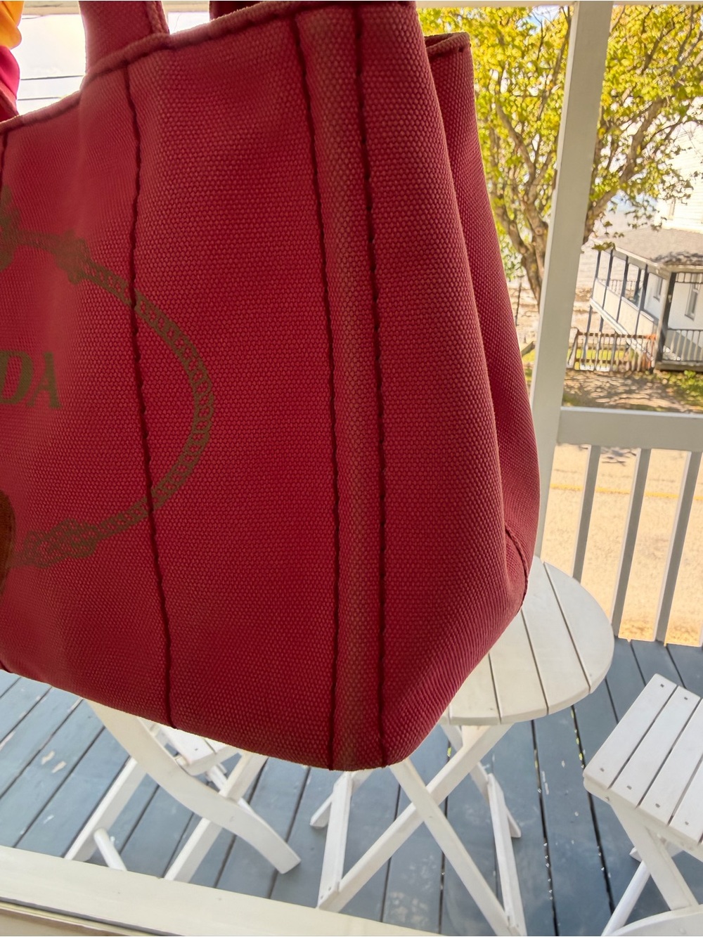 Prada Pink Canvas Tote with Multicolor Scarf-Wrapped Handles - Picture 3 of 5